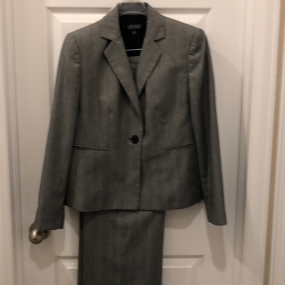 Grey pinstripe pants suit
